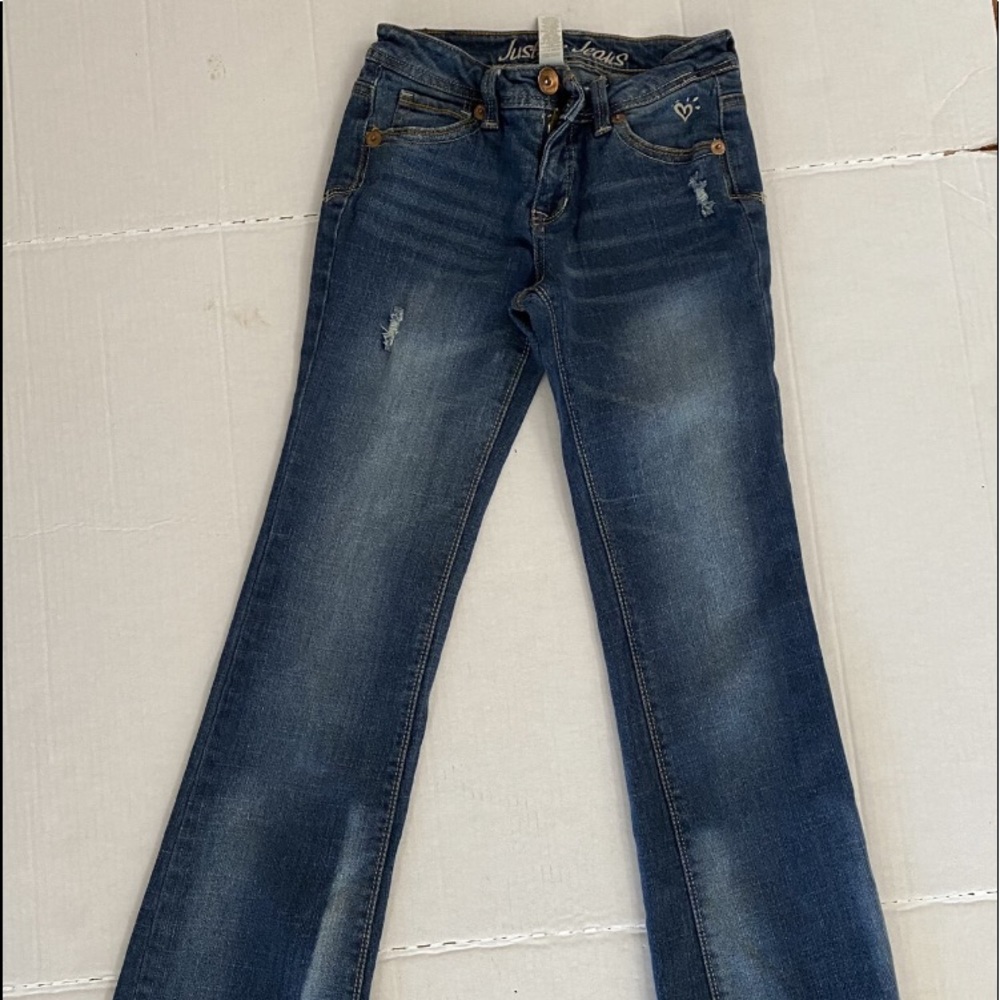 Justice Girls Bootcut Factory Distressed Denim Jeans Size 12 Slim